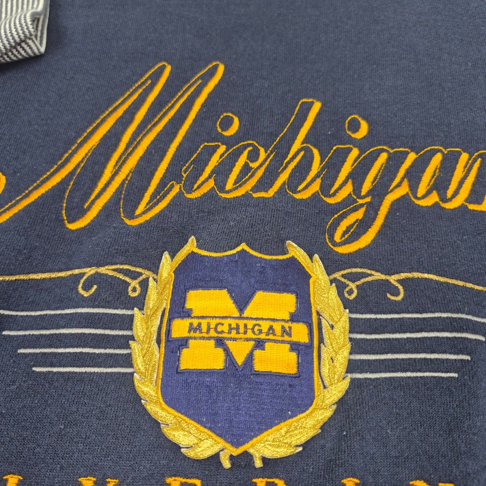 Vintage Michigan Wolverines Sweatshirt Navy Blue Mock Neck Striped Made in USA - Picture 6 of 12